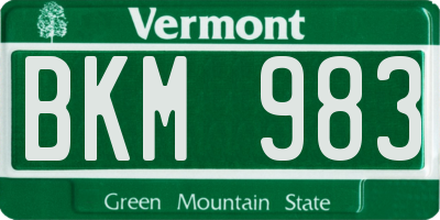 VT license plate BKM983