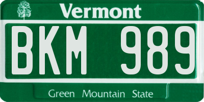 VT license plate BKM989