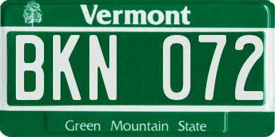 VT license plate BKN072