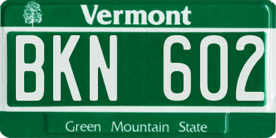 VT license plate BKN602