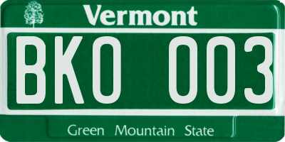 VT license plate BKO003