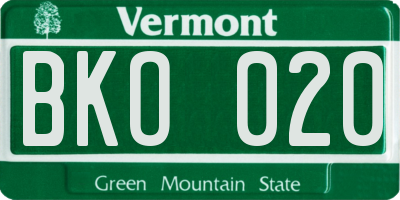 VT license plate BKO020