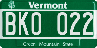 VT license plate BKO022