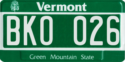 VT license plate BKO026