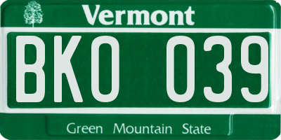 VT license plate BKO039