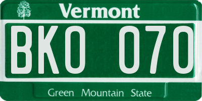 VT license plate BKO070