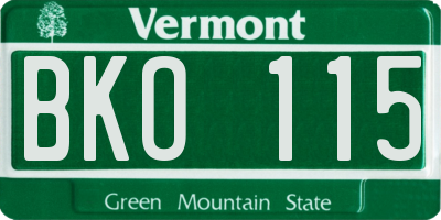 VT license plate BKO115