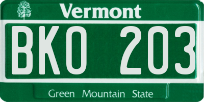 VT license plate BKO203