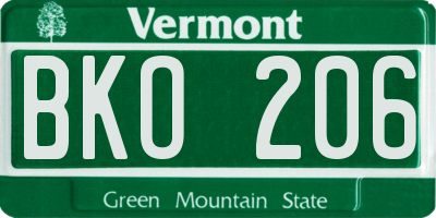 VT license plate BKO206