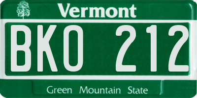 VT license plate BKO212