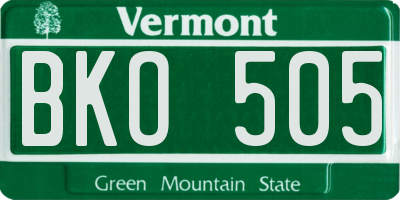 VT license plate BKO505