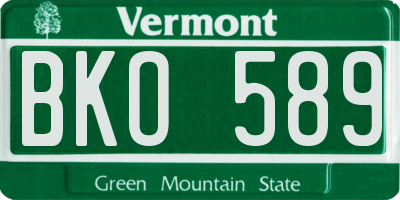 VT license plate BKO589