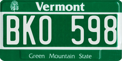 VT license plate BKO598