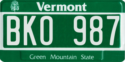 VT license plate BKO987