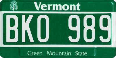 VT license plate BKO989