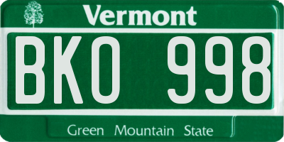 VT license plate BKO998