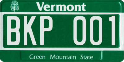 VT license plate BKP001