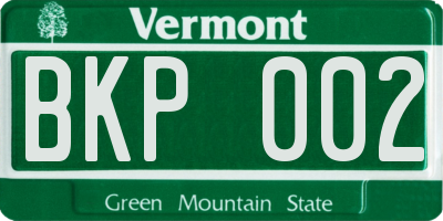 VT license plate BKP002