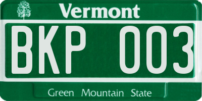 VT license plate BKP003