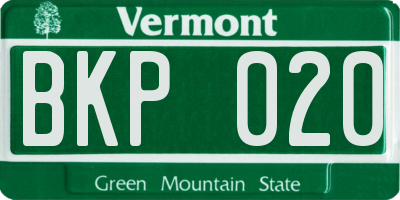VT license plate BKP020