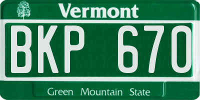 VT license plate BKP670