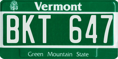 VT license plate BKT647