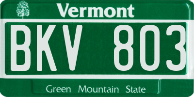 VT license plate BKV803