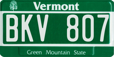 VT license plate BKV807