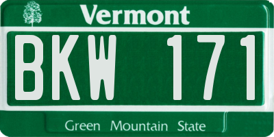 VT license plate BKW171