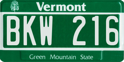 VT license plate BKW216