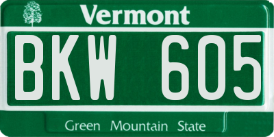 VT license plate BKW605