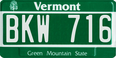 VT license plate BKW716