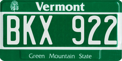 VT license plate BKX922