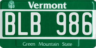 VT license plate BLB986