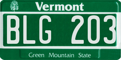 VT license plate BLG203