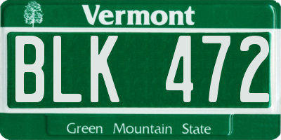 VT license plate BLK472