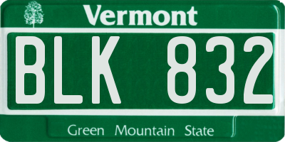 VT license plate BLK832