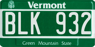 VT license plate BLK932