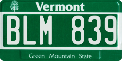 VT license plate BLM839