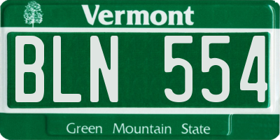 VT license plate BLN554