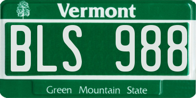 VT license plate BLS988