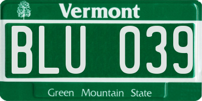 VT license plate BLU039