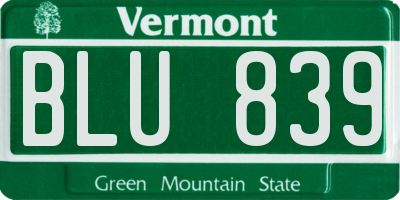 VT license plate BLU839