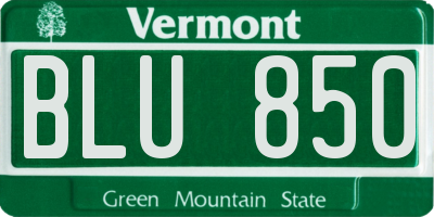 VT license plate BLU850