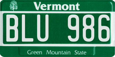 VT license plate BLU986