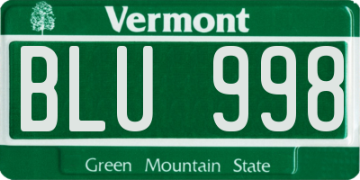 VT license plate BLU998