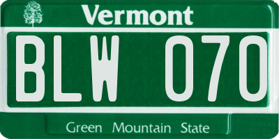 VT license plate BLW070