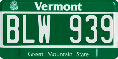 VT license plate BLW939