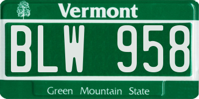 VT license plate BLW958