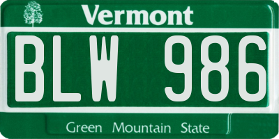VT license plate BLW986